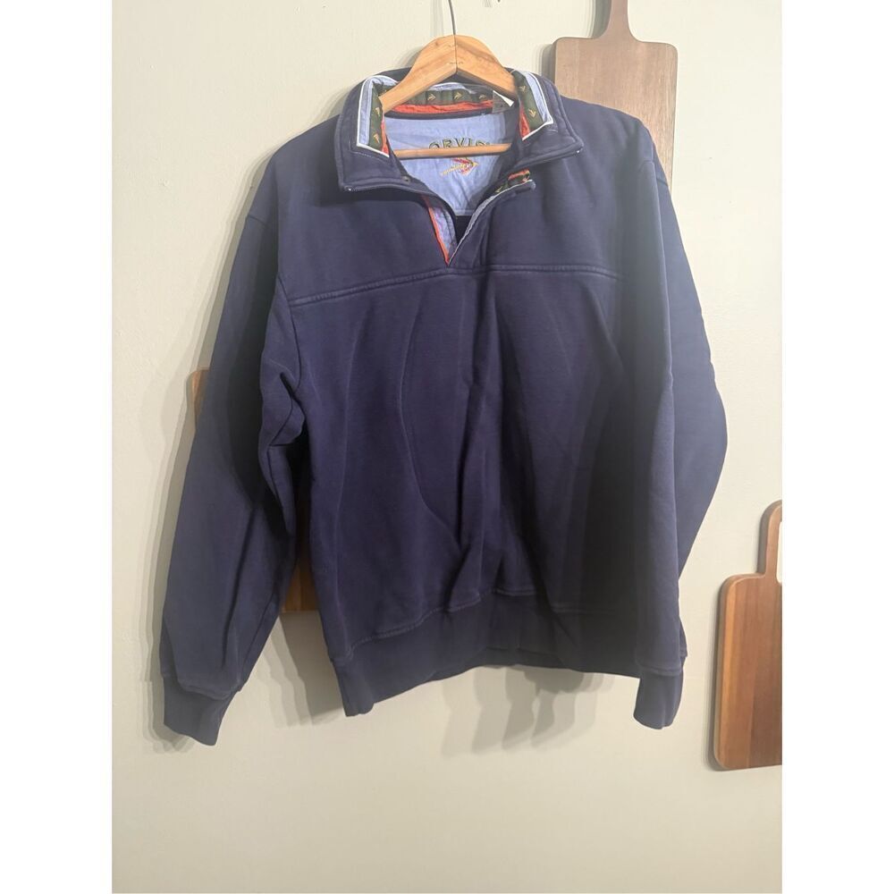 Orvis Navy Blue Long Sleeve Mock Neck Quarter Zip Pullover Sweatshirt Medium